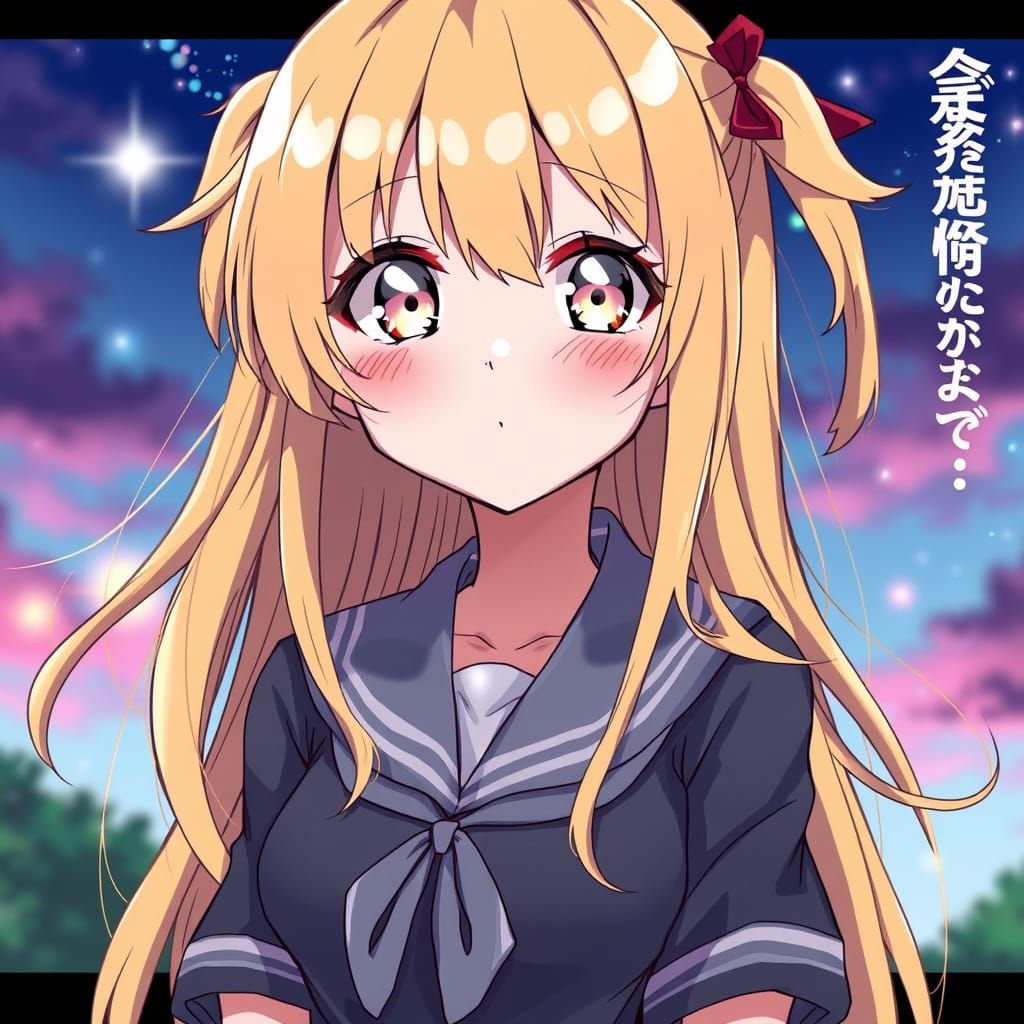 Anime Schoolgirl with Blonde Hair and White Eyes