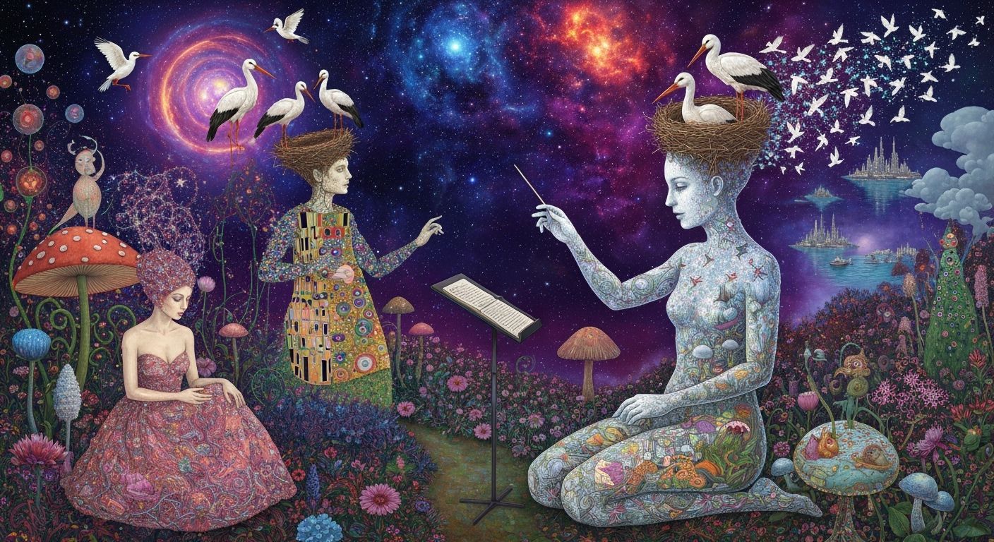 Ethereal Conductor Transforms into Music Notes and Birds