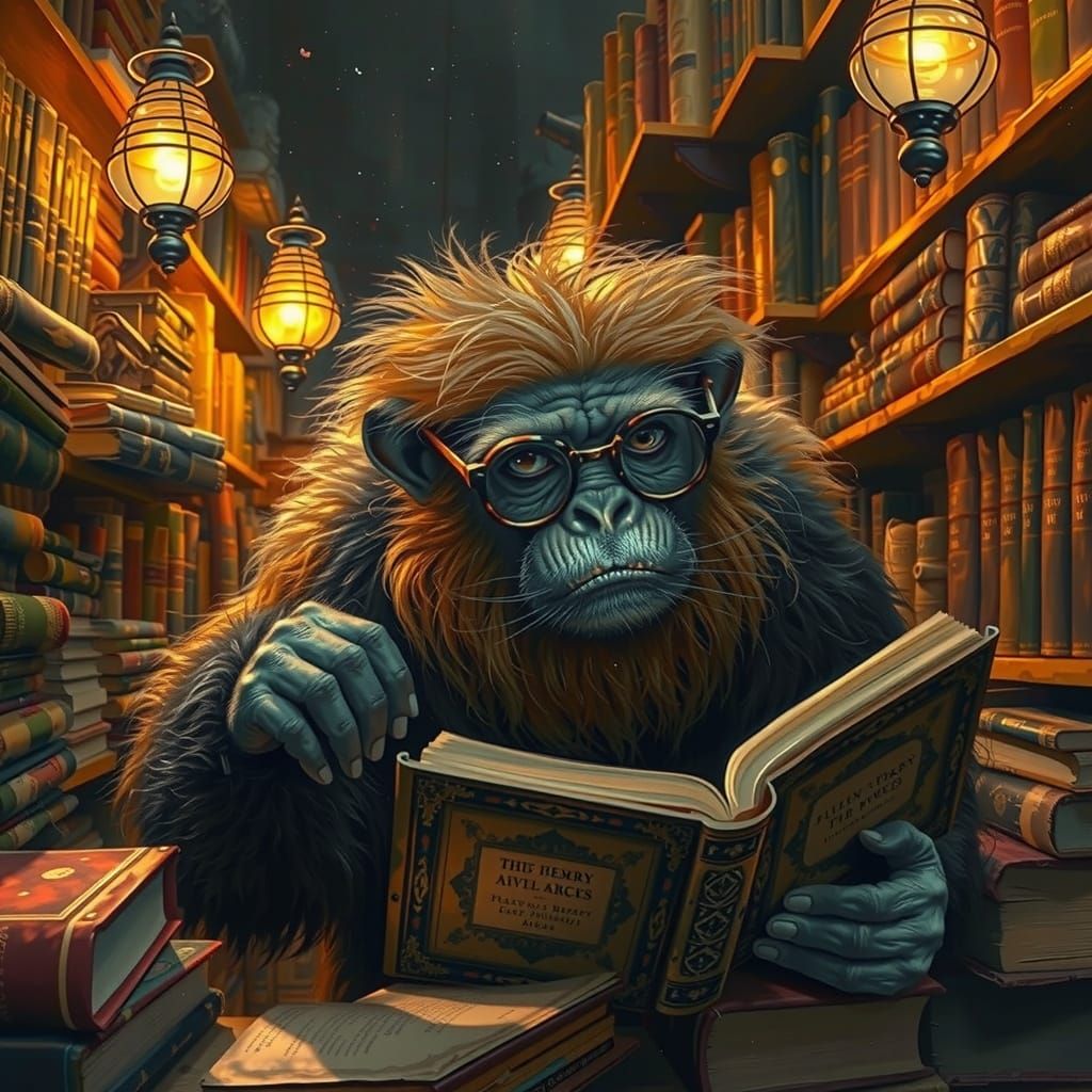 Ginger Chimpanzee Discovers Antique Books, Steampunk Photogr...