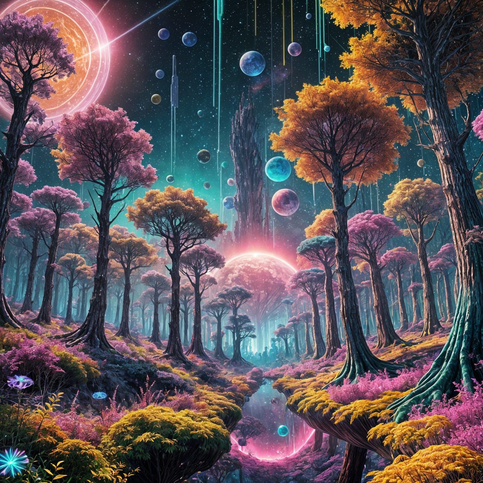 Otherworldly Crystal Forest in Cosmic Void