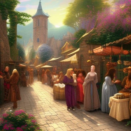 Renaissance Market Scene with Morning Light