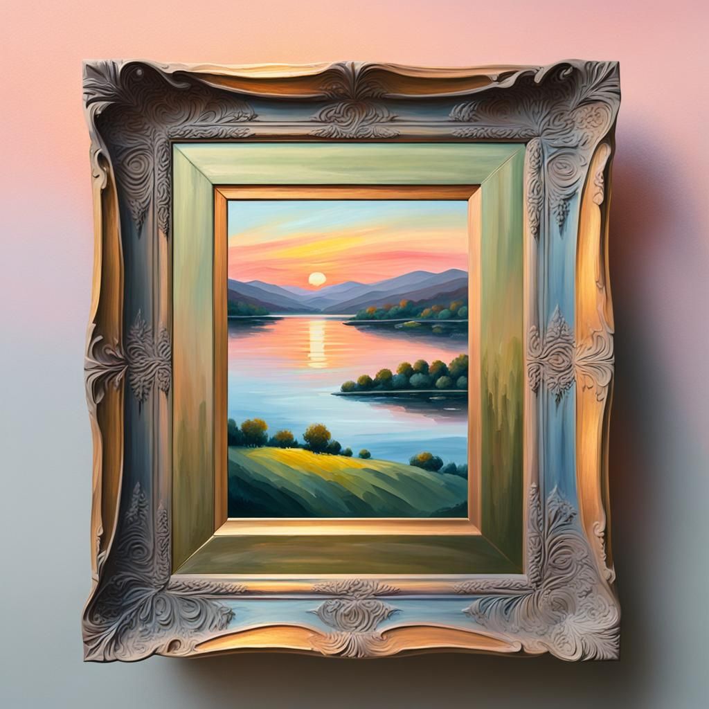 Sunset Lake: Vibrant Oil Painting Landscape