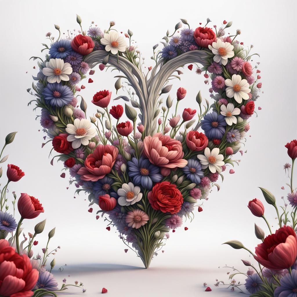 Floral Valentine Heart: Hand-Drawn Artistic Graphic