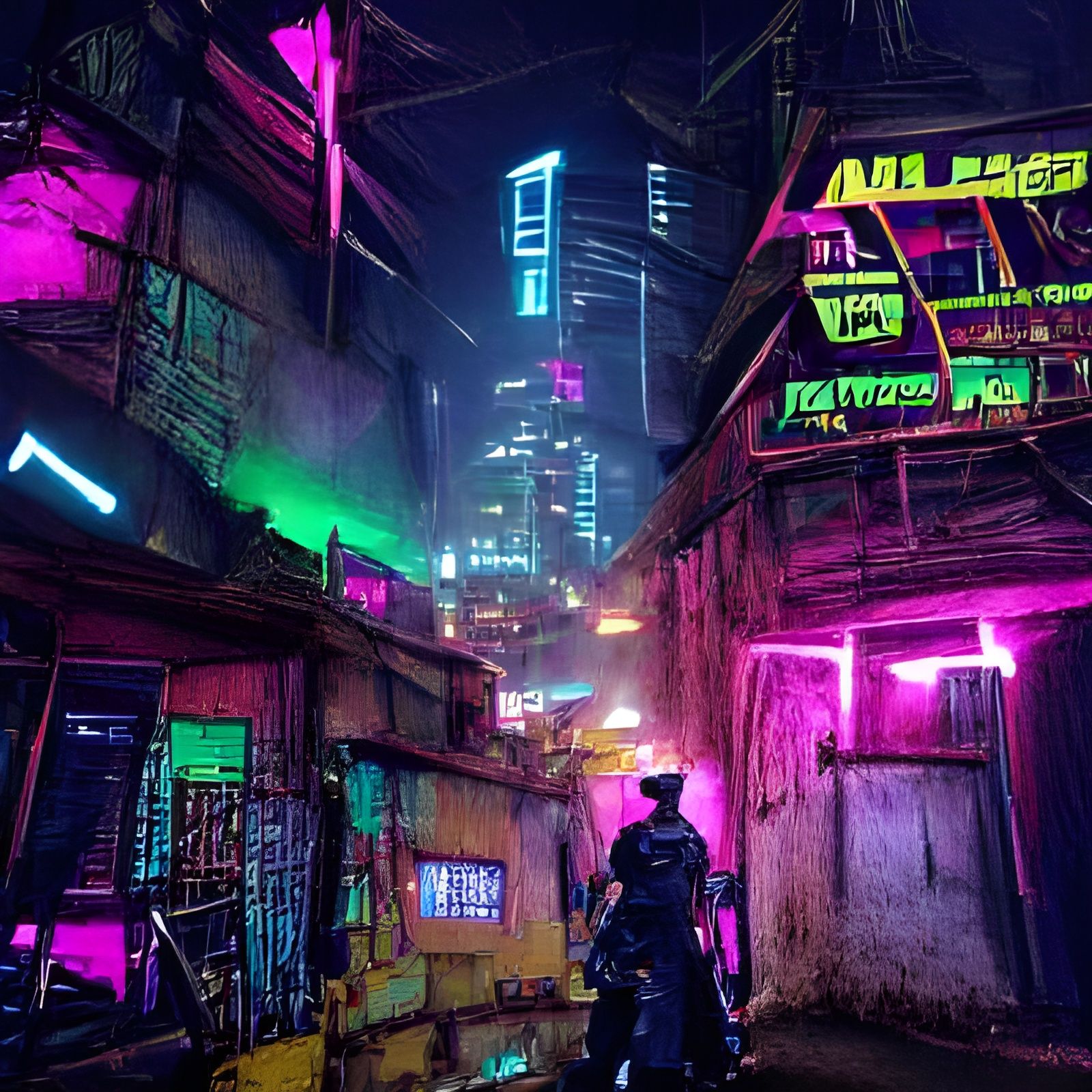 Neon Aftermath: Post-Apocalyptic Cyberpunk Cityscape