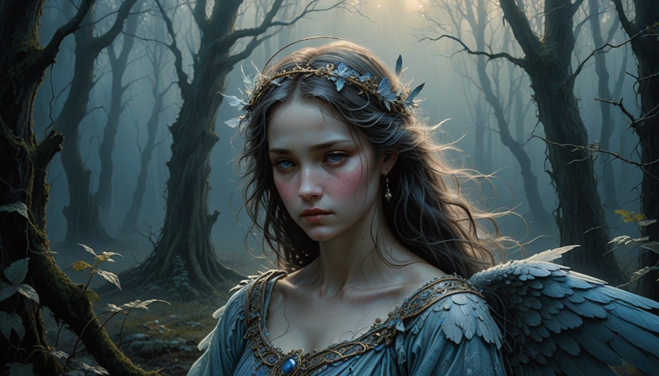 Ethereal Angel Lost in Celestial Fog