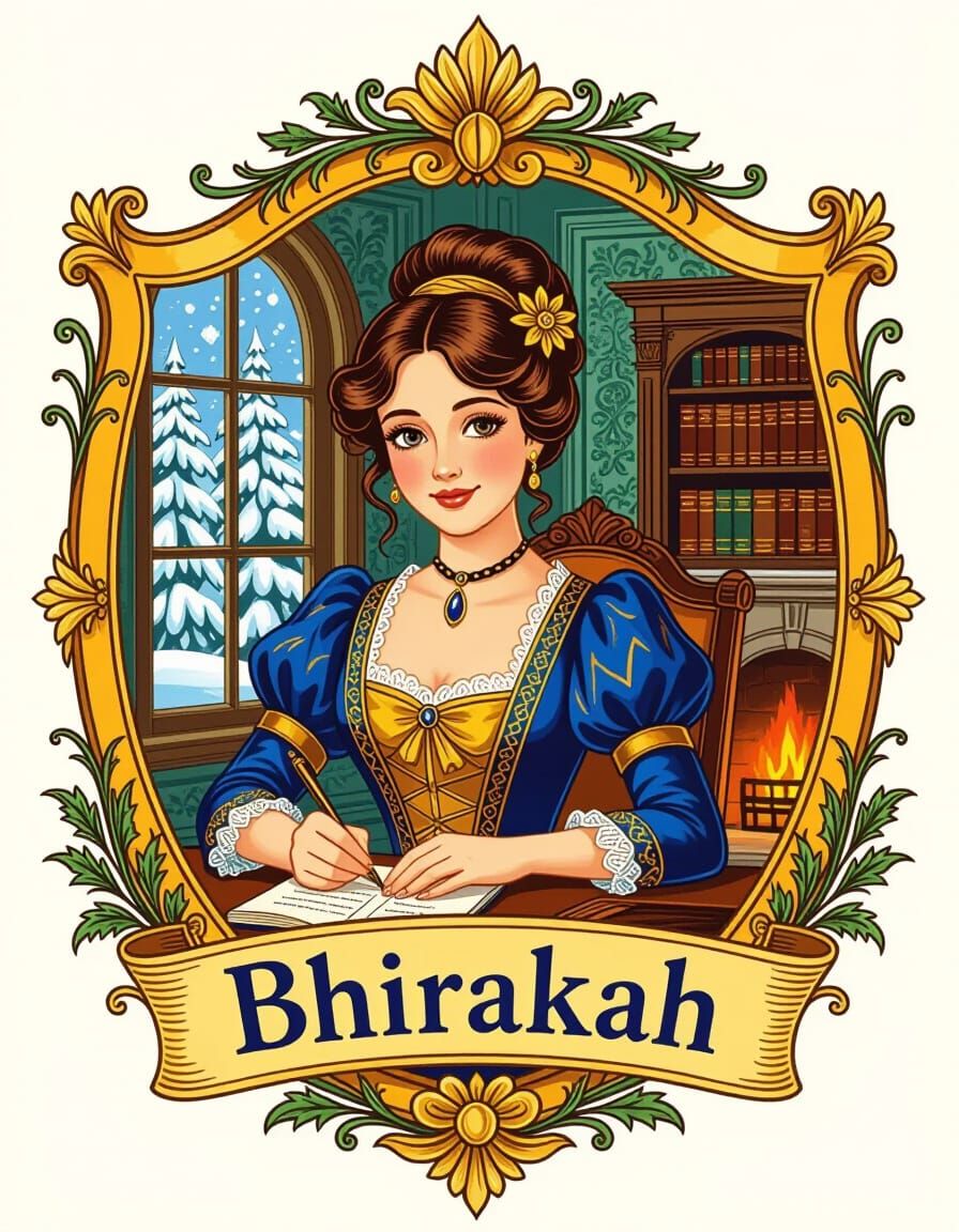 Victorian Logo Emblem of Lady Writing by Fireplace