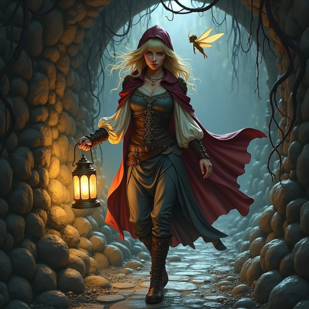 Half-Elf Bard in Sewer with Pixie Guide