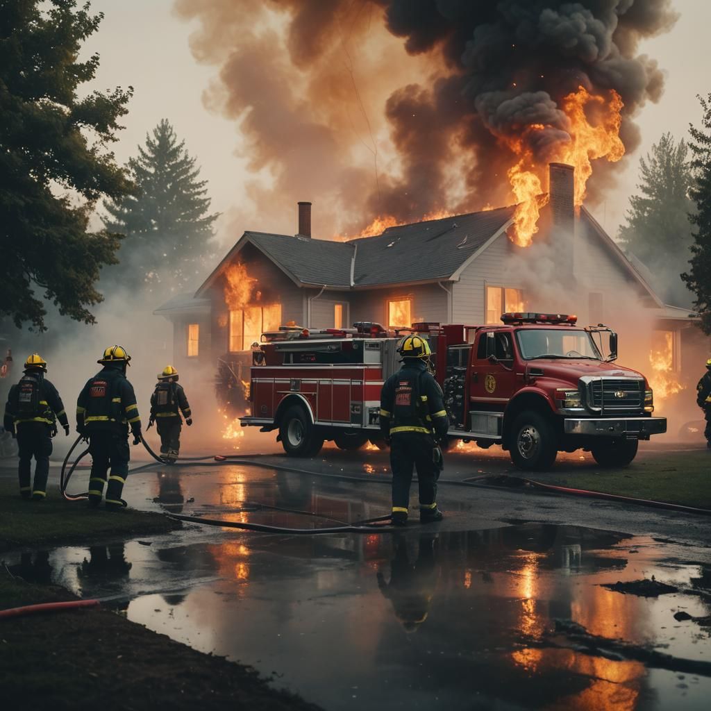 Firefighters Rescue People From Burning House