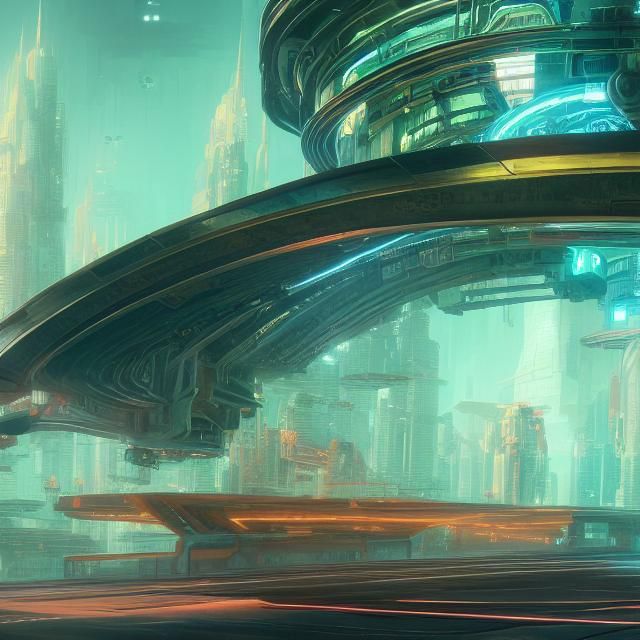City of the Krell Protected by Cyborgs in Cyberpunk Style