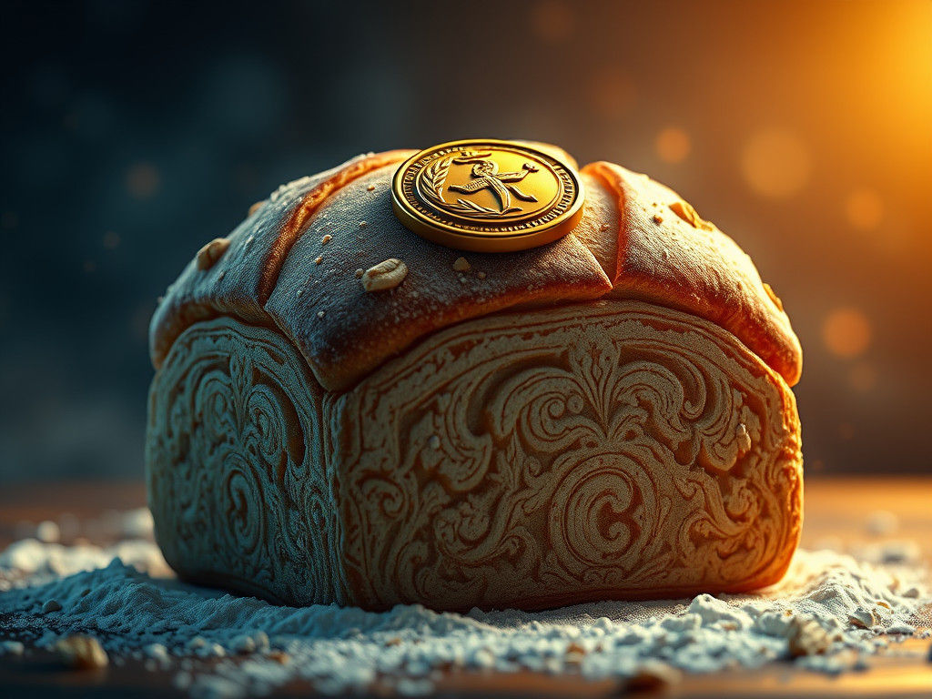 Ornate Loaf of Bread with Gold Medal in Matte Painting Style