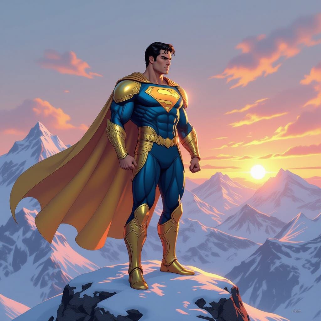 Superman in Golden Armor at Sunrise