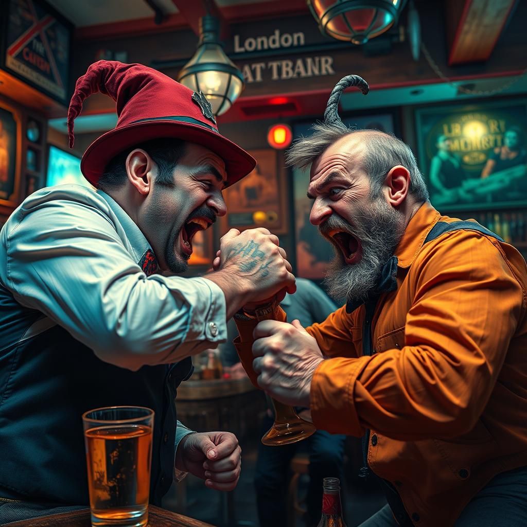 Whimsical London Bar Fight in Splash Art Style