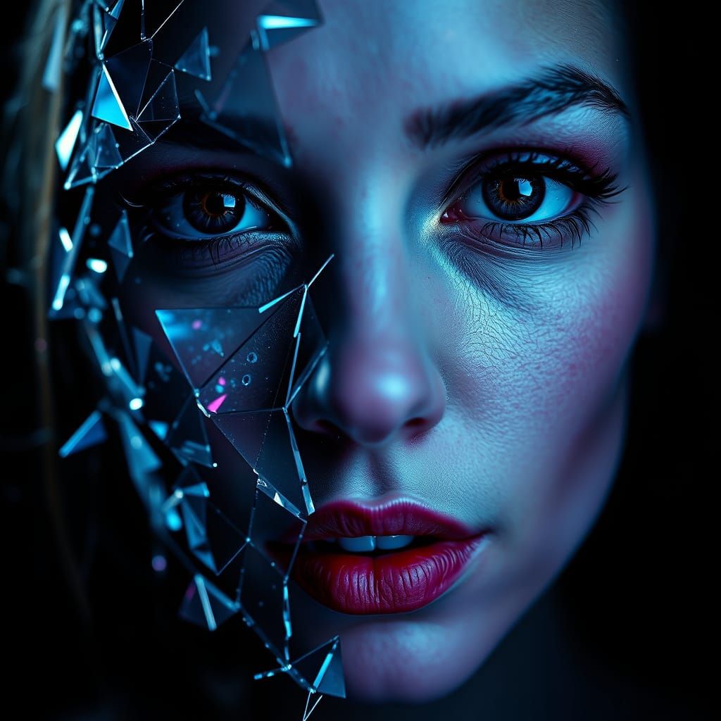 Shattered Glass Portrait: Digital Glitch Art Masterpiece