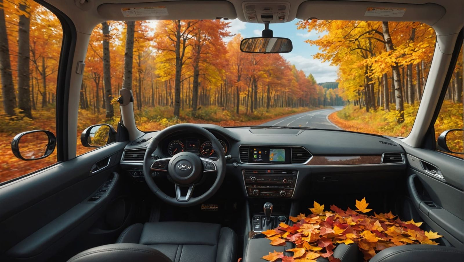 Driving Through Autumn Forest Landscape