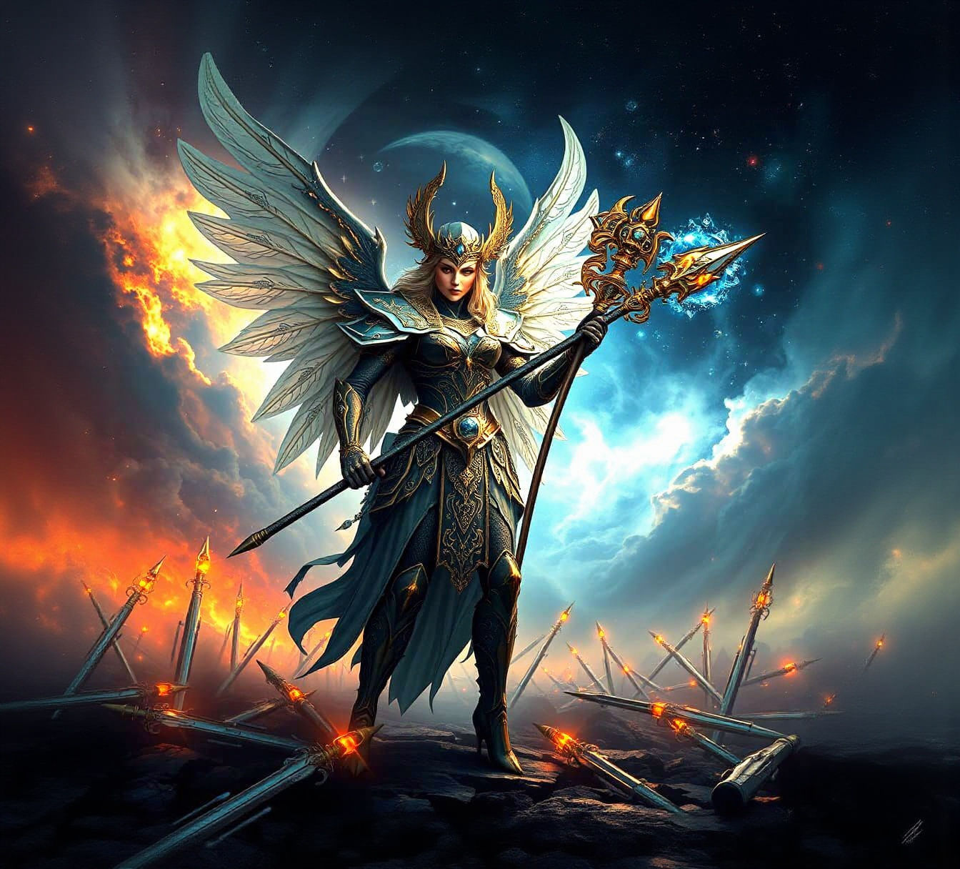 Valkyrie Warrior on Battlefield in Dark Fantasy Style