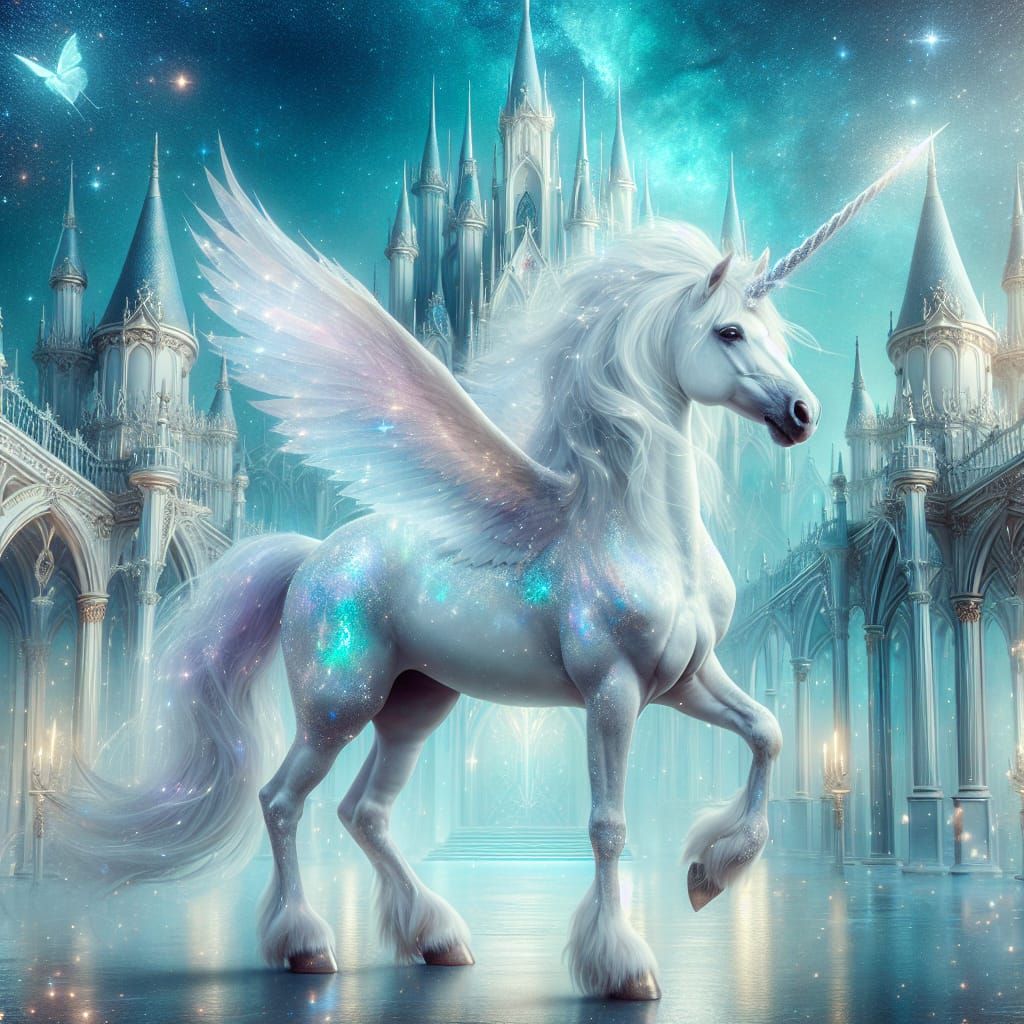 Majestic Unicorn in Ethereal Fantasy Dreamscape