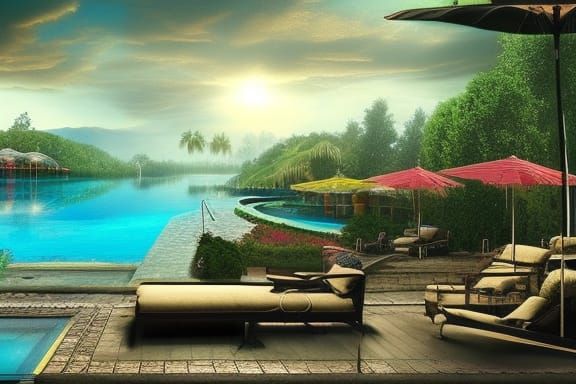 outdoor pool Epic cinematic brilliant stunning intricate met...