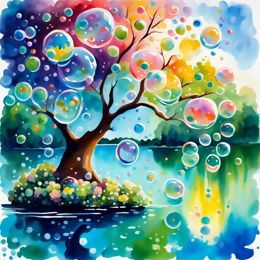 Soap Bubble Tree in Impressionist Gouache Style