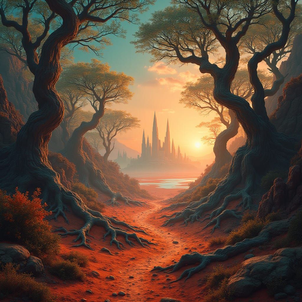 Surreal Convergence of Mars and Earth in Vibrant, Gnarled La...