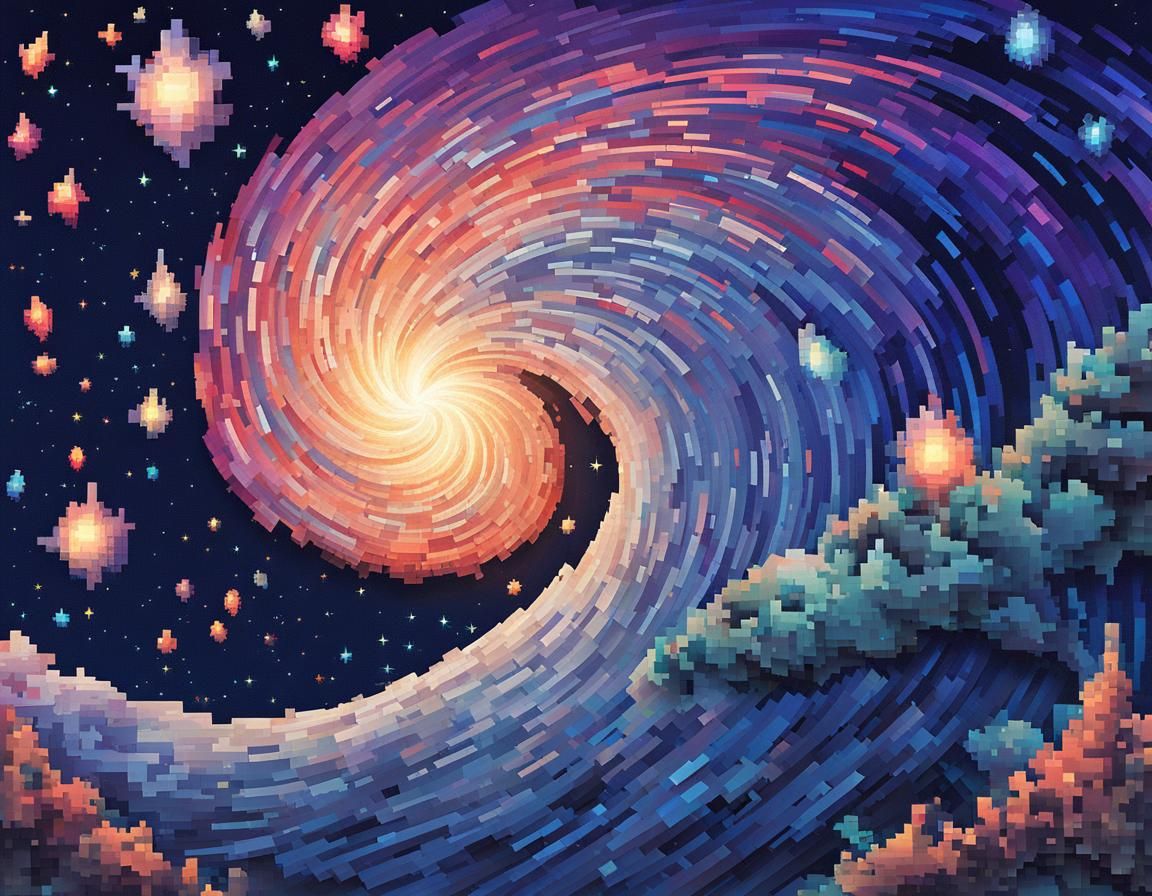 Pixel Art Galaxy with Reflective Hair