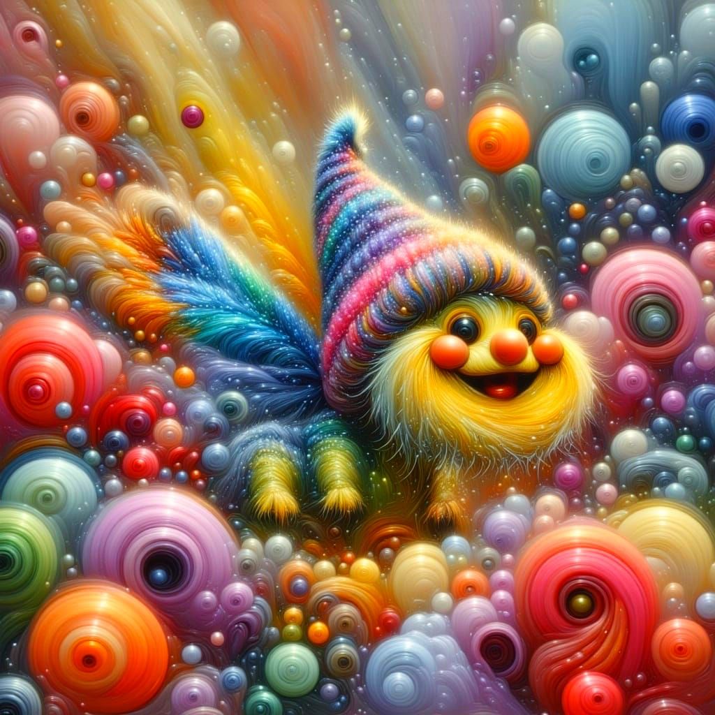 Surreal Gnome Dragonfly in Vibrant Floral Wonderland