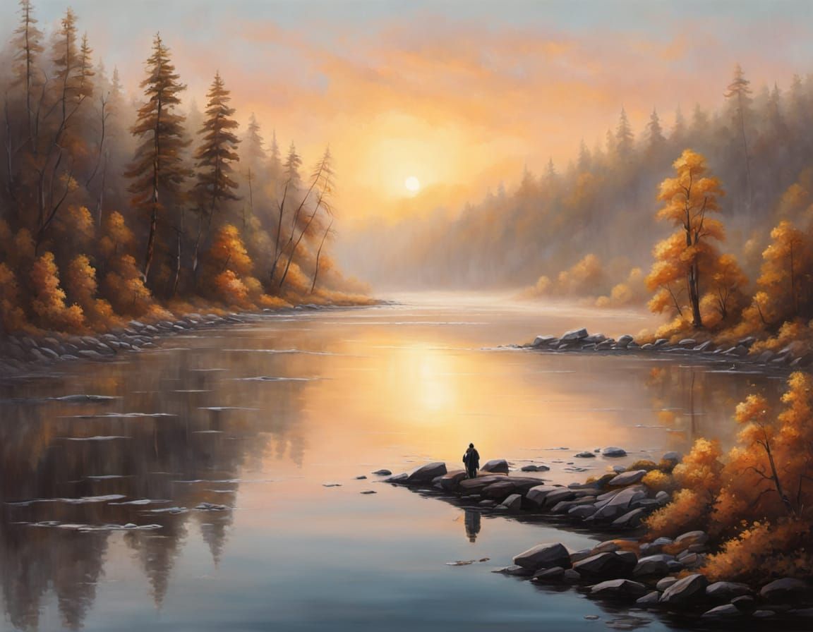 Luminous Landscape Painting of Tranquil River