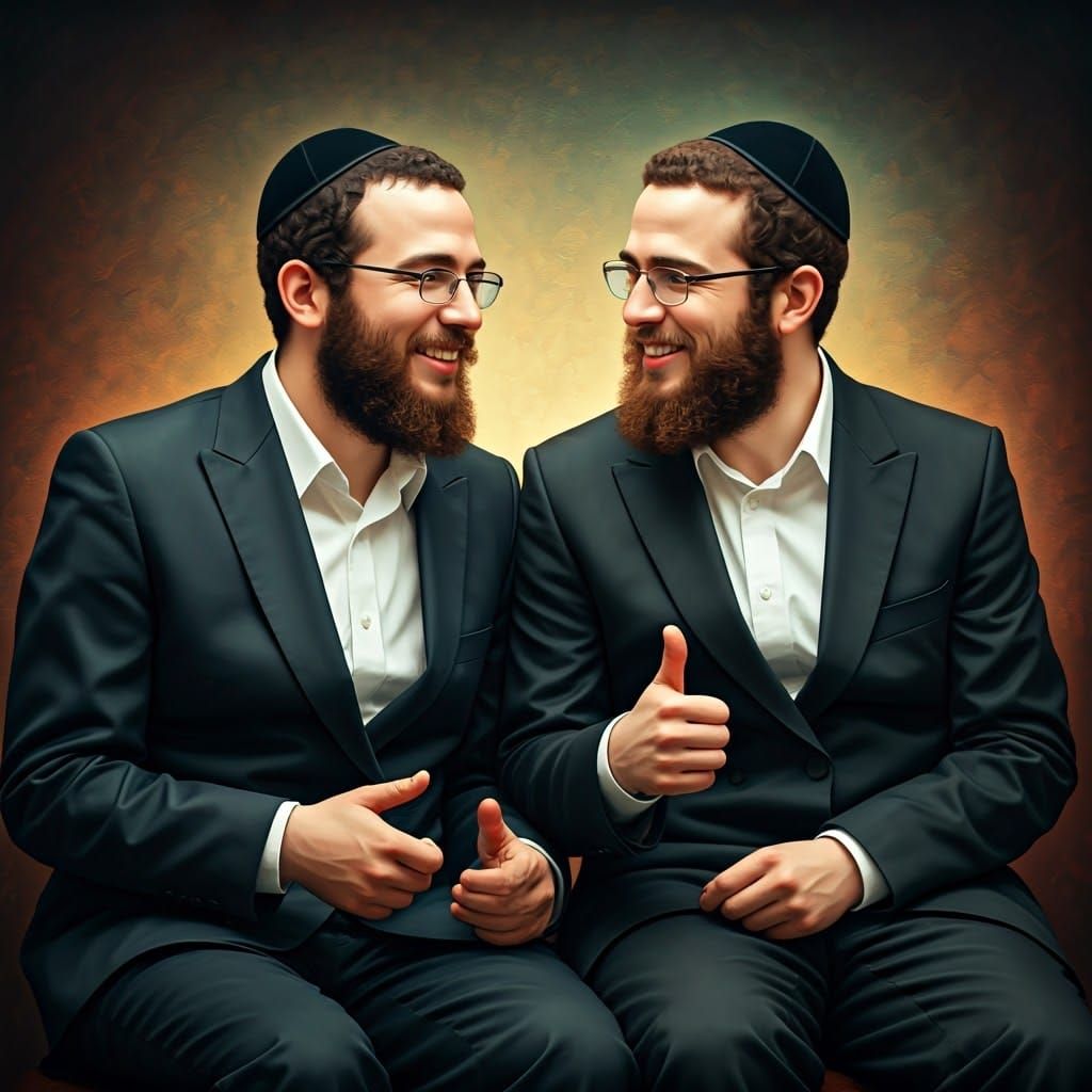 Joyful Hasidic Men in Traditional Dress, Hyperrealistic Styl...