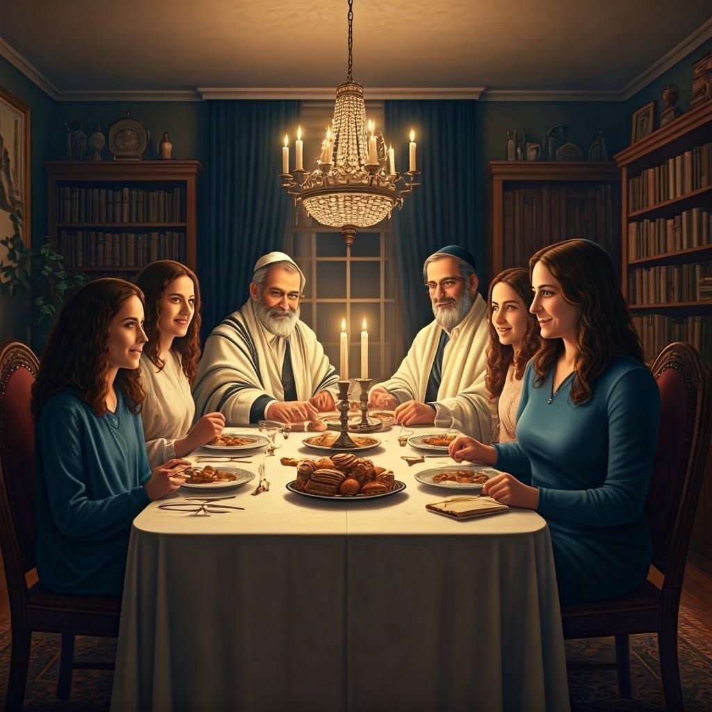 Warm Family Seder in Traditional Attire
