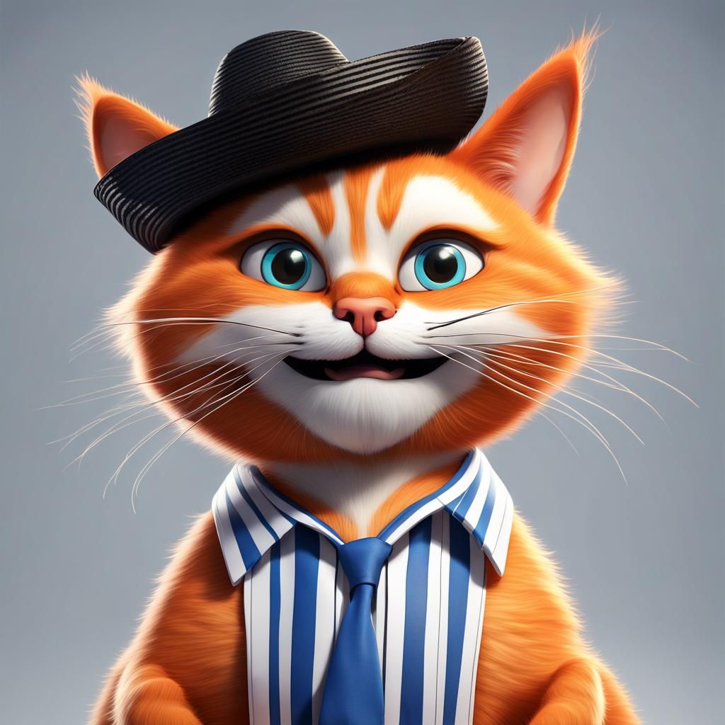 Pixar-Style Orange Cat with Mustache and Hat