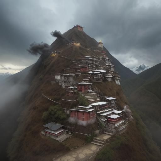 Landslide in Tibetan Village: Hyper-Realistic Digital Art