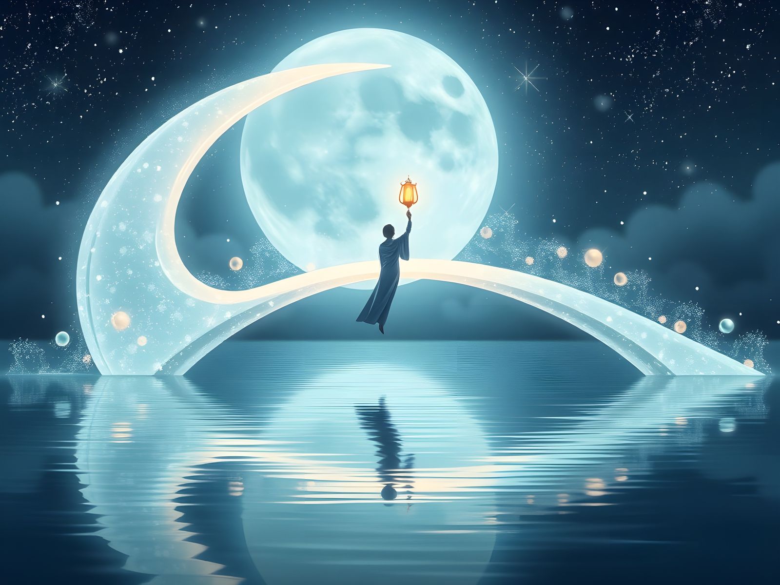 A Whimsical Moonlit Bridge with Ethereal Details