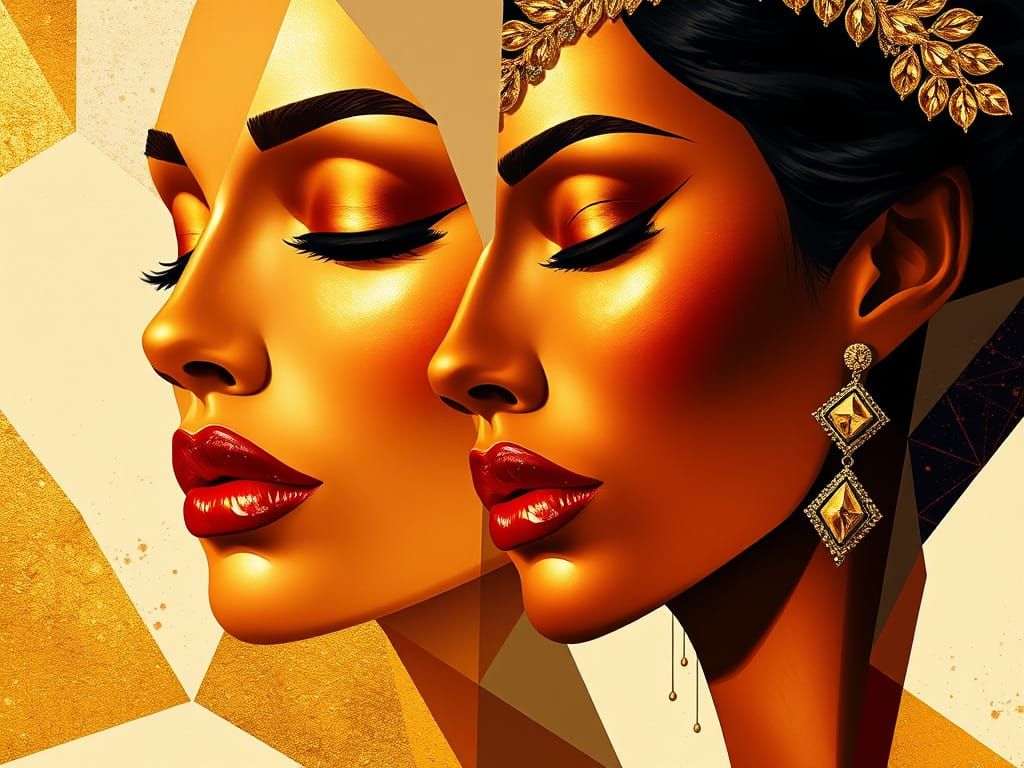 Cubism-Inspired Women's Faces Merge in Geometric Harmony