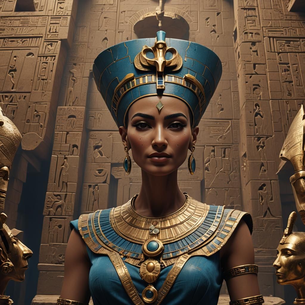 Detailed Matte Painting of Nefertiti in Deep Color