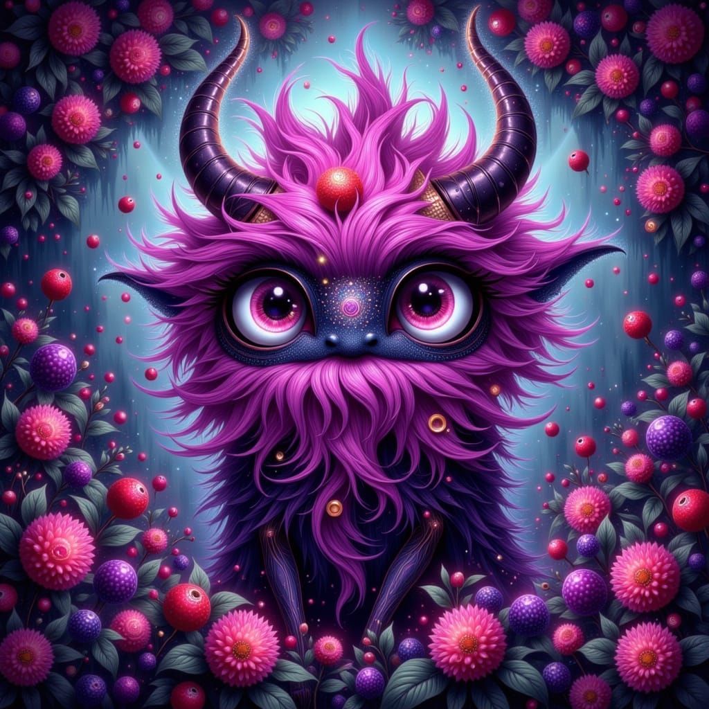 Whimsical Fairy Punk Creature in Electric Purple and Pink Gi...