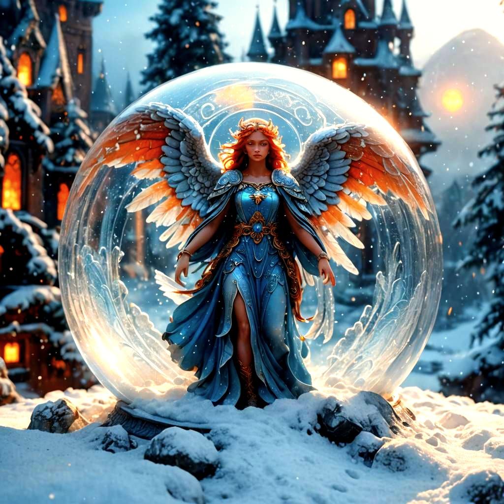 Angel in Snow Globe: Detailed Matte Painting