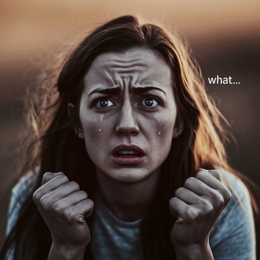 A Woman's Haunting Sorrow in Amber Light