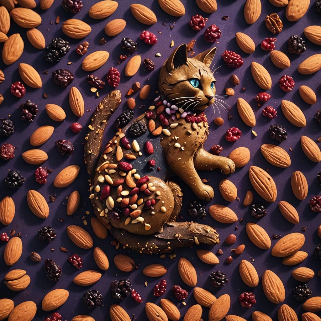 Cat-Shaped Nut Snack with Dried Berries