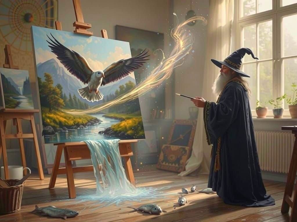 Wizard Artist's Painting Comes Alive with Magic