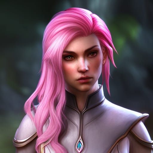 Majestic Spring Eladrin Cleric with Pink Hair