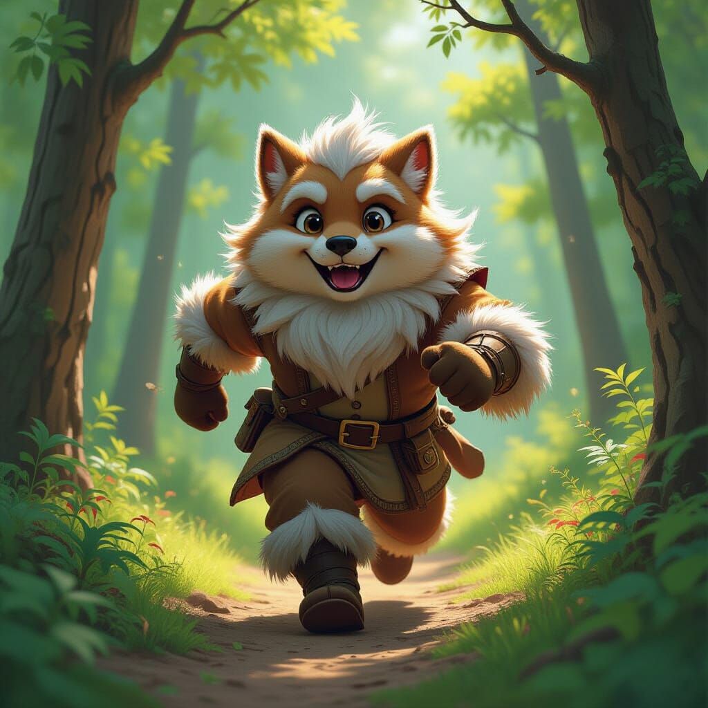 Lord Pan Runs in Forest: Hyper-Realistic Oil Painting