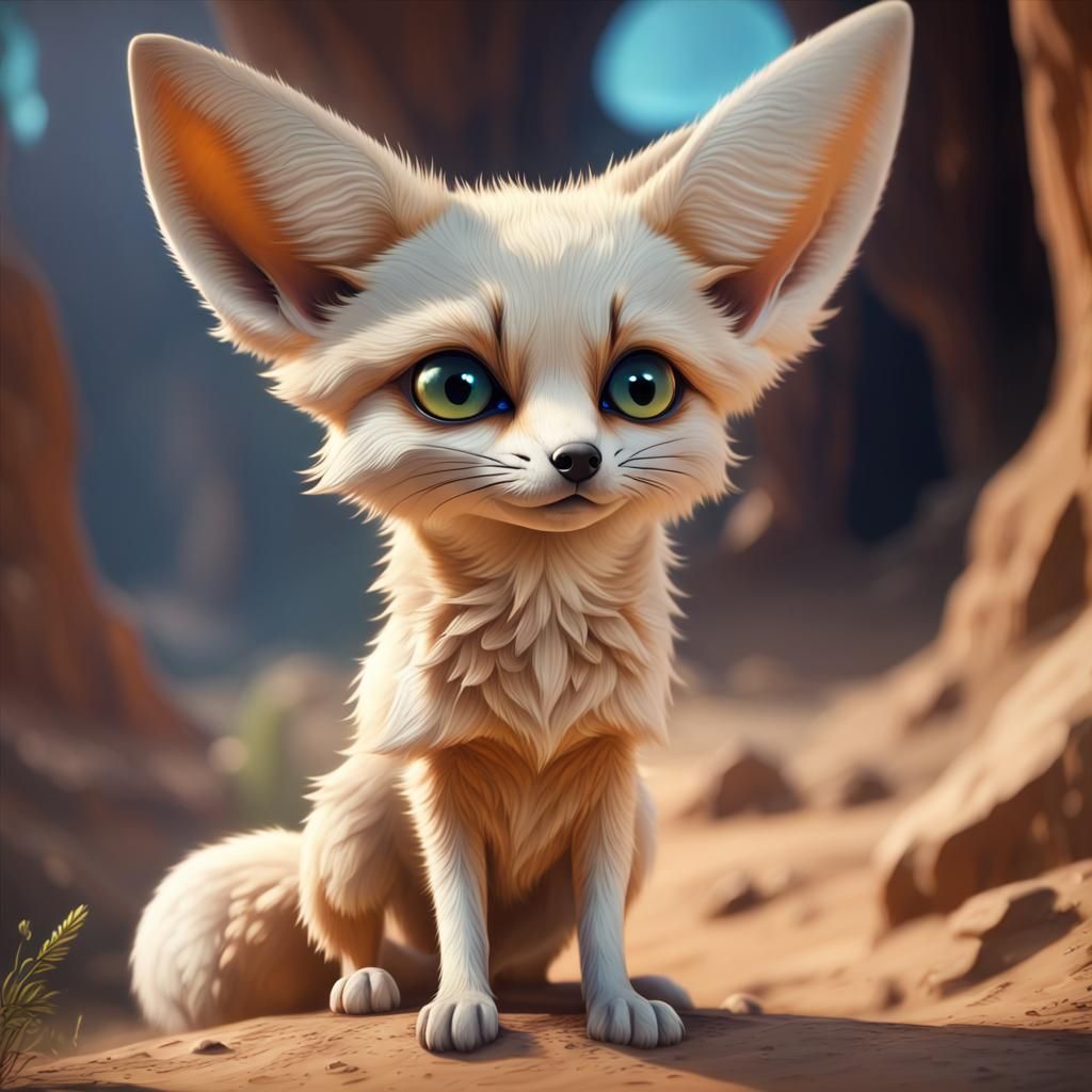 Cute Fennec Fox with Wide Eyes in Detailed Painting
