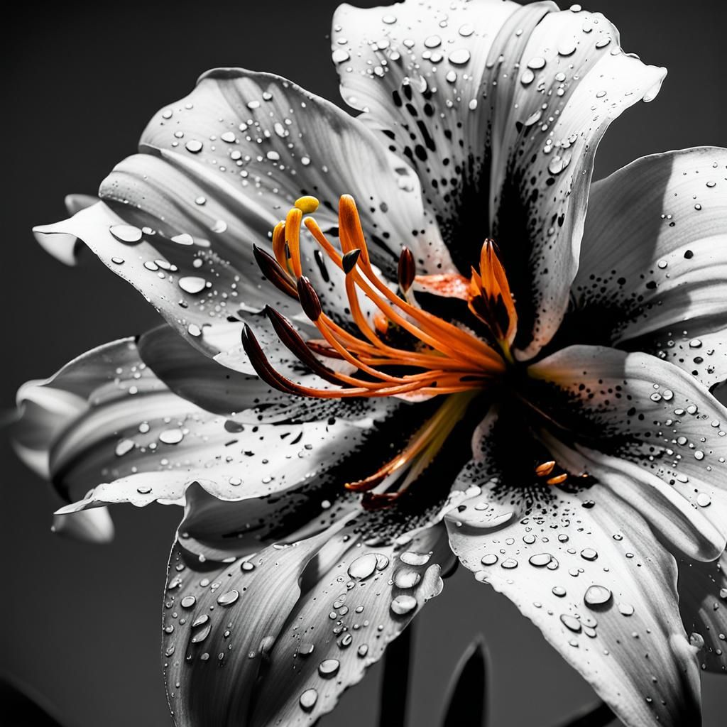 Hyperrealistic Lily Flower in Black and White Ink