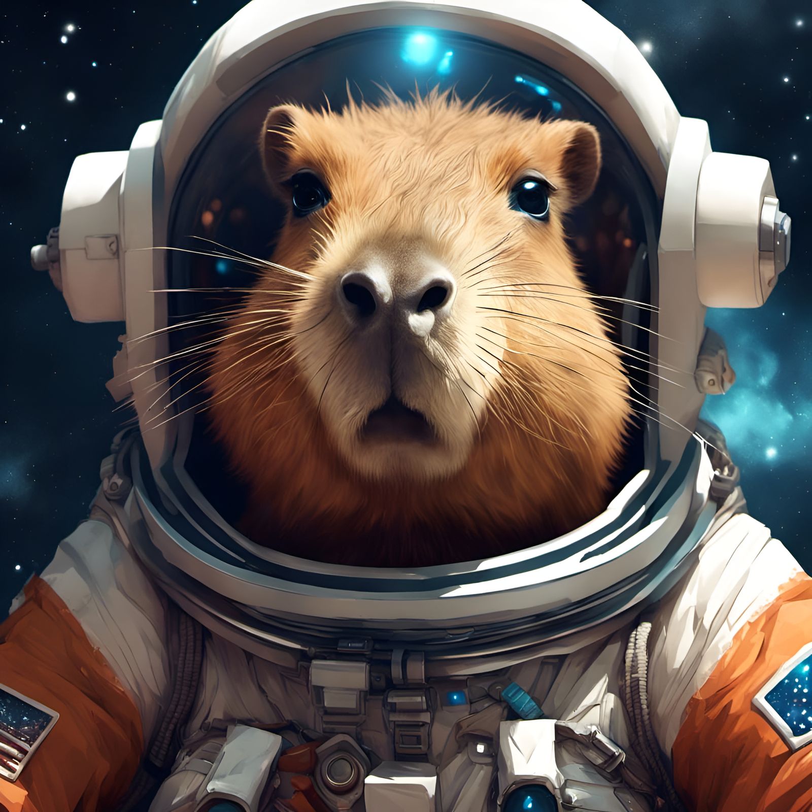 Chibi Capybara Astronaut Portrait in Space
