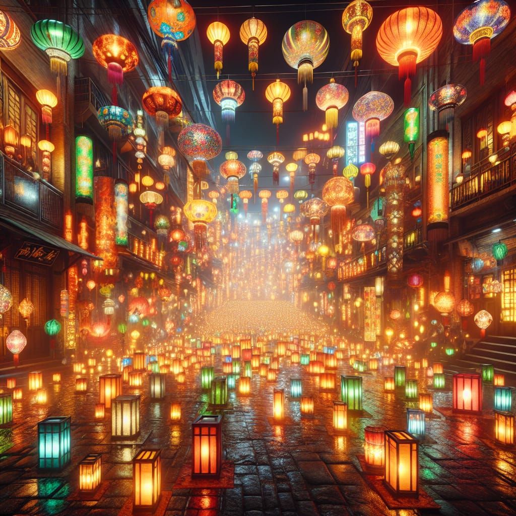 Lanterns Adorn a Chinese Street