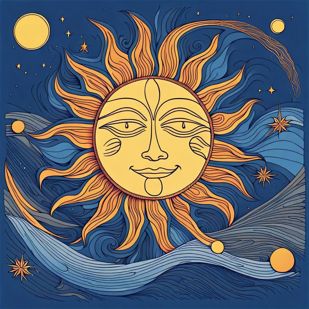 Sun and Moon Dance in Starry Night, Graphic Art