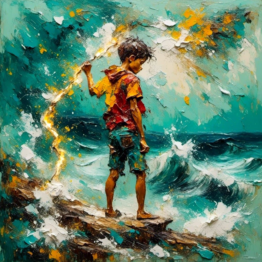 Boy with Lightning Bolt in Impasto Style