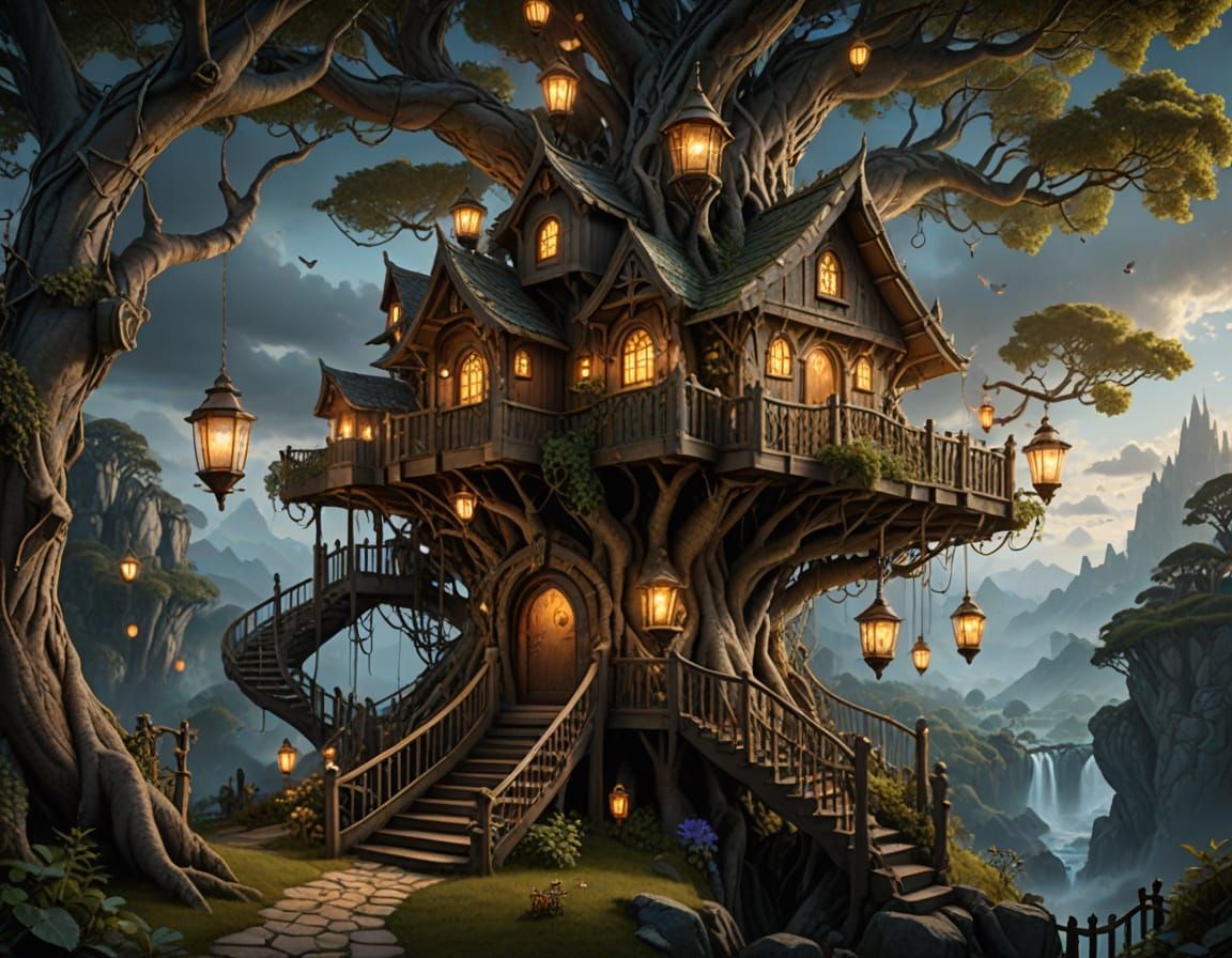 Ethereal Treehouse in a Fantasy Realm