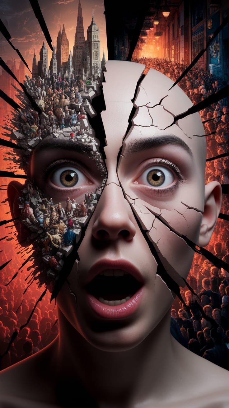 Surreal Face Reveals Inner World in Digital Painting