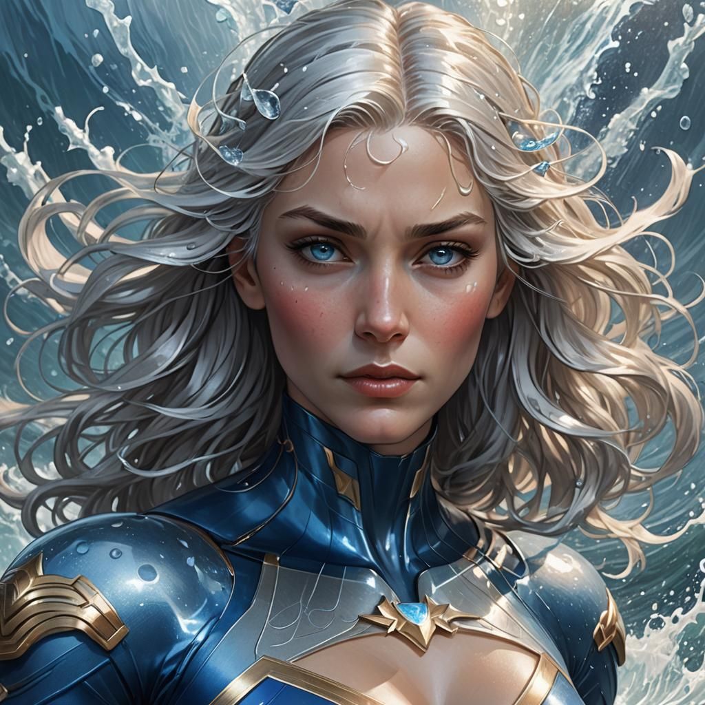 Super Woman Controls Ocean in Art Nouveau Style