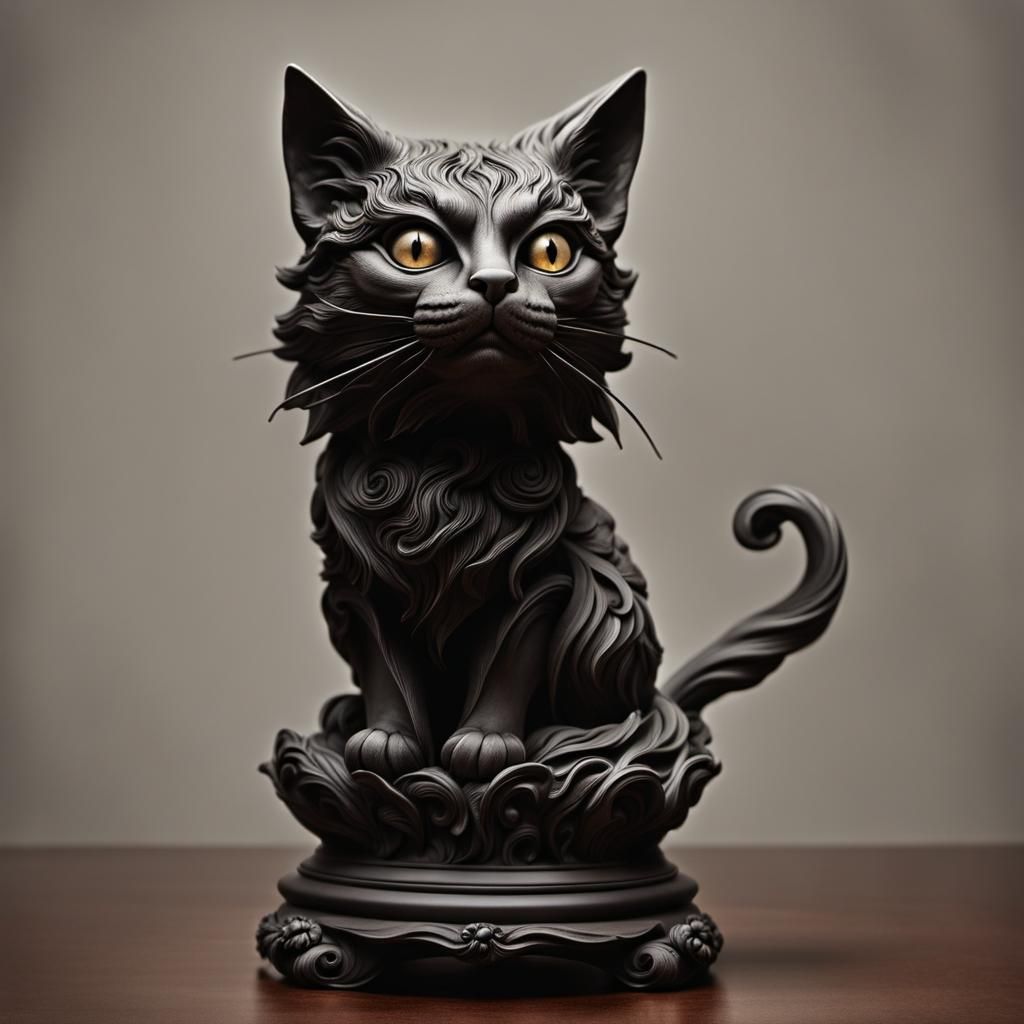 Grotesque cat statue
